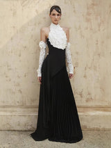 jenny Halter-neck 3d flower embroidery backless maxi dress - black