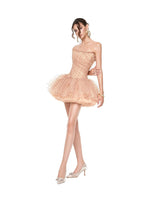 venus Strapless polka dot mesh tulle mini dress - brown