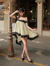Polka dot asymmetrical halter-neck mini dress - green
