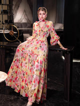jocelyn v-neck floral print layer maxi dress - multicolor