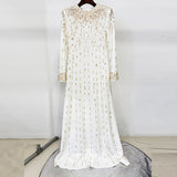 white long sleeve beaded diamond maxi dress