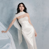 sylvia rhinestone embellish strapless satin maxi dress - white