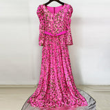 pink embroidered sequin long dress
