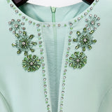 mesh splicing bead diamond mid-sleeve mint green long dress