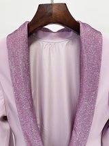 violet Pink crêpe maxi dress with crystal chainmail flower
