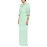 mesh splicing bead diamond mid-sleeve mint green long dress