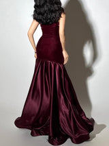 tiffany Irregular splicing strapless maxi dress - burgundy