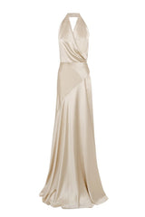 kay Champagne crepe bias-cut satin halter maxi dress