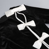 victoria Bow Cascade Velvet Maxi Dress in black