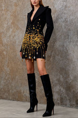 nicola Tassel Rhinestone blazer mini Dress - black