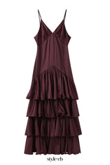 lorraine Waist-cinching backless camisole cake maxi dress - burgundy
