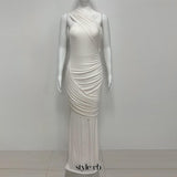 Janice Asymmetrical off-shoulder ruffled fishtail maxi dress - white