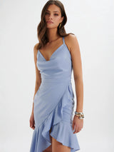 sheila Asymmetrical ruffle trim mini dress - blue
