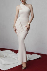 Janice Asymmetrical off-shoulder ruffled fishtail maxi dress - white