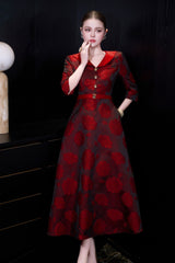 virginia Jacquard A-line midi dress - red