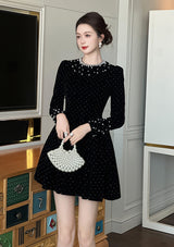 sheila black Beaded rhinestone-embellished flared mini dress