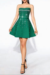 Erin Rhinestone Strapless Mini Dress - Green