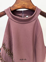 vivien Brown Beading High Neck Maxi Dress