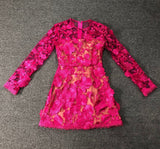 Rose red floral lace Long Sleeve Mini Dress