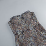 Shnovia Blue Strapless Embroidered Lace Maxi Dress With Gloves