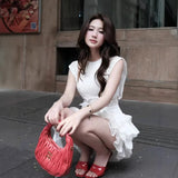 sharon Tassel Flower Lace Patchwork mini Dress - white