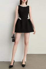alani pearl embellished sleeveless mini dress - black