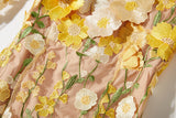 CAROL YELLOW FLORAL EMBROIDERY MESH LONG SLEEVE MIDI DRESS