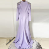nail bead set diamond front slit small trailing long dress