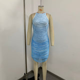 blue bandage sleeveless bodycon mini dress