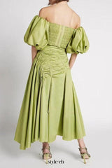 giselle drawstring off-shoulder midi skirt - green