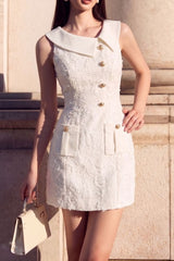 asymmetry applique sleeveless mini dress - white