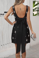 adora Sleeveless Diamond Bow Bandage Mini Dress in black