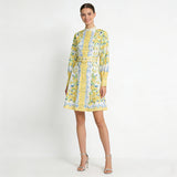Lemon Floral Single-Breasted Midi Dress With Belt - yellow
