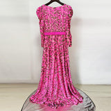 pink embroidered sequin long dress