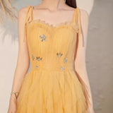 victoria rhinestone embellished tulle maxi dress - yellow