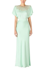backless satin bead diamond maxi dress