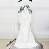 white off-shoulder collars nails beads diamond maxi dress