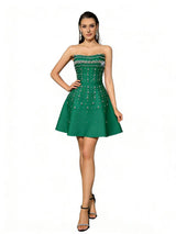 Erin Rhinestone Strapless Mini Dress - Green