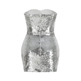 Sequin fishbone ruched bodycon mini dress - silver
