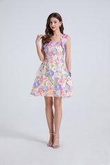 georgia 3d Floral Lace mini Dress in purple