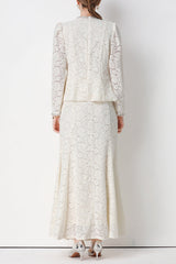 georgia Beaded V-neck lace top & fishtail skirt set - whtie