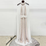 white Nail Bead Mesh maxi Dress
