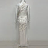 Janice Asymmetrical off-shoulder ruffled fishtail maxi dress - white