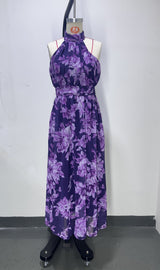polly Green Floral Chiffon Halter Maxi Dress