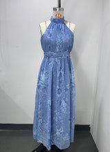 polly Green Floral Chiffon Halter Maxi Dress