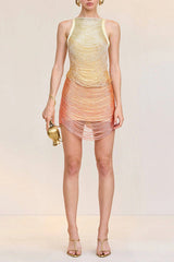 yellow Gradient bandage sleeveless bodycon mini dress