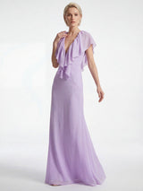 simona Deep V-neck lace backless maxi dress in purple