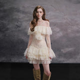 Elisha Off Shoulder Lace Ruffle Mini Dress