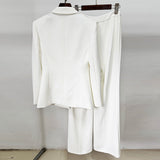 theresa diamond studded hollow out blazer set in white