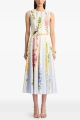 multicolor floral print sleeveless vacation midi dress